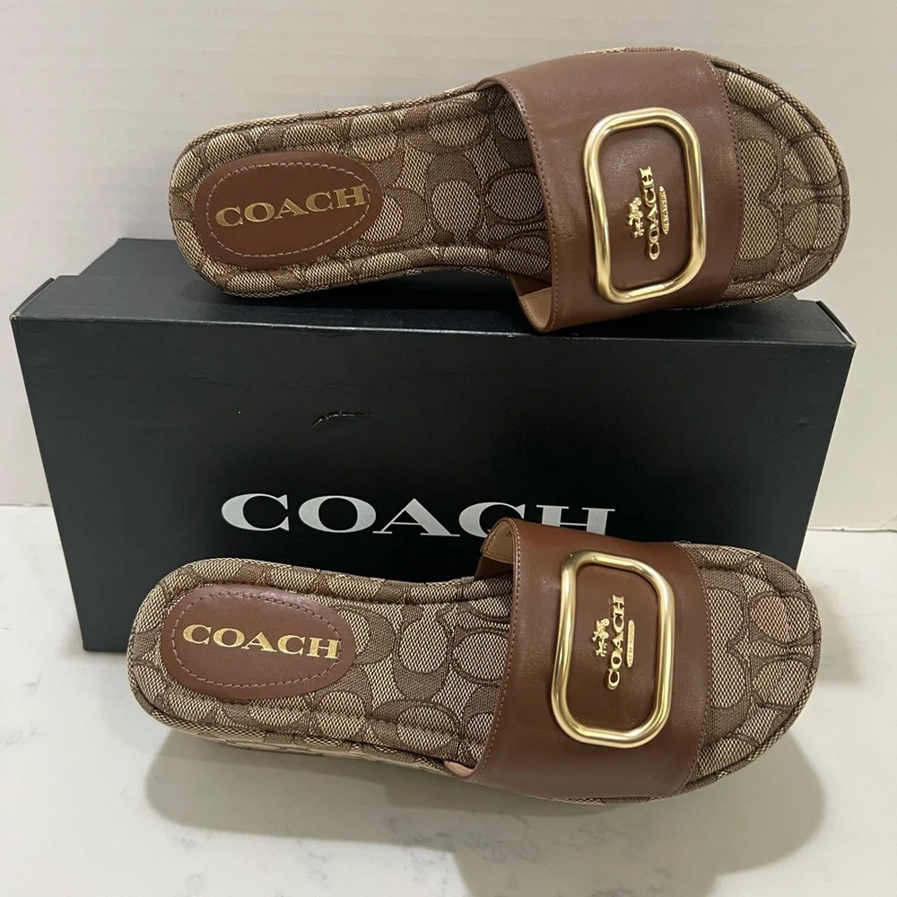 Coach Tan and Gold Logo Slides - Picture 2 of 15